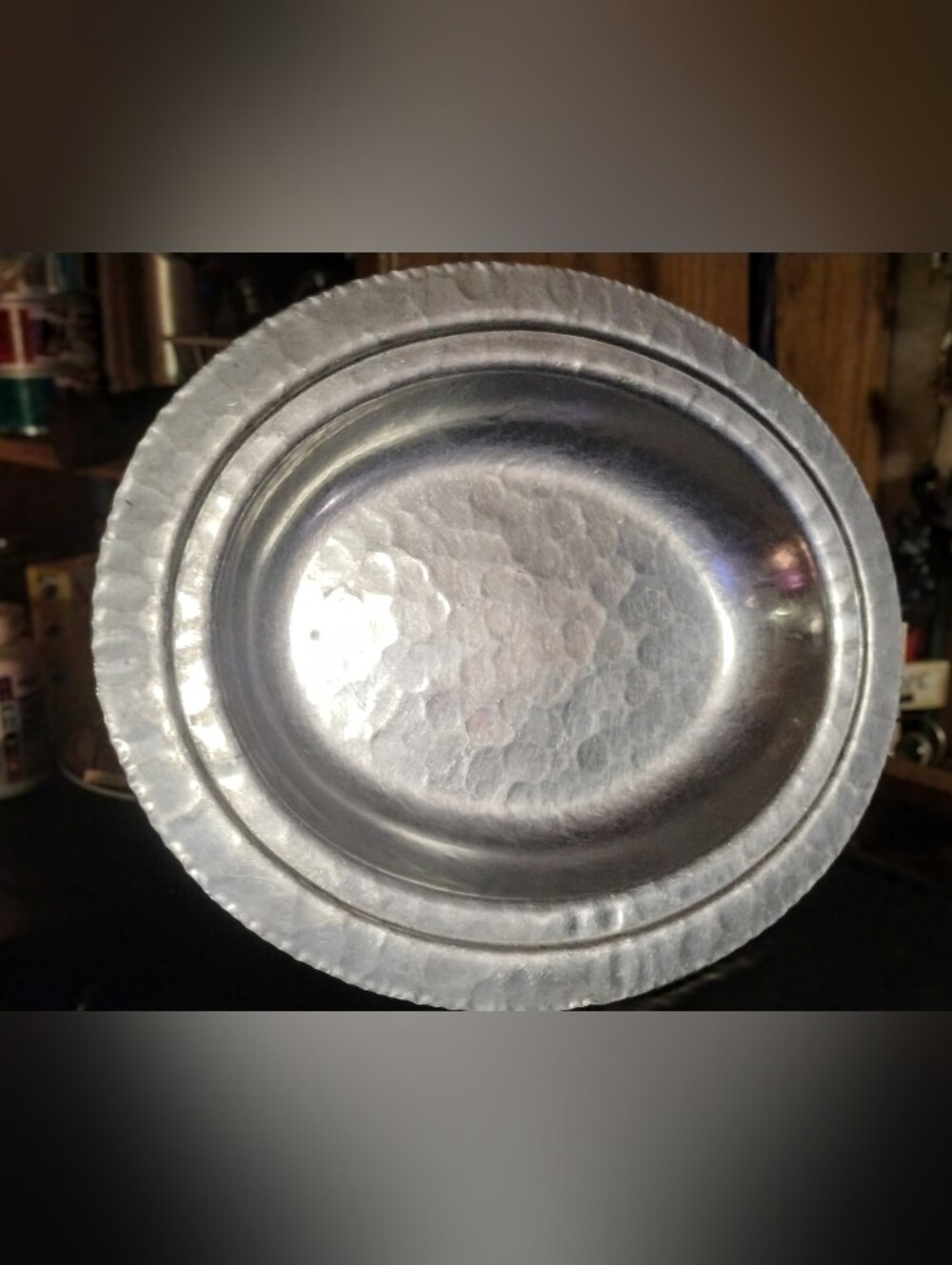 Vintage Continental Hand Wrought Hammered Aluminum Oval Serving Bowl Tray #800